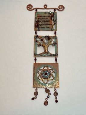 3 Square Copper English Home Blessing Wall Hanging by Israeli Artist Ahuva Elany